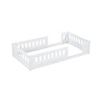 Lit plate-forme double en bois, blanc et au design moderne, avec garde-corps pour chambre à coucher