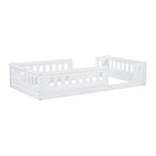 Lit plate-forme double en bois, blanc et au design moderne, avec garde-corps pour chambre à coucher