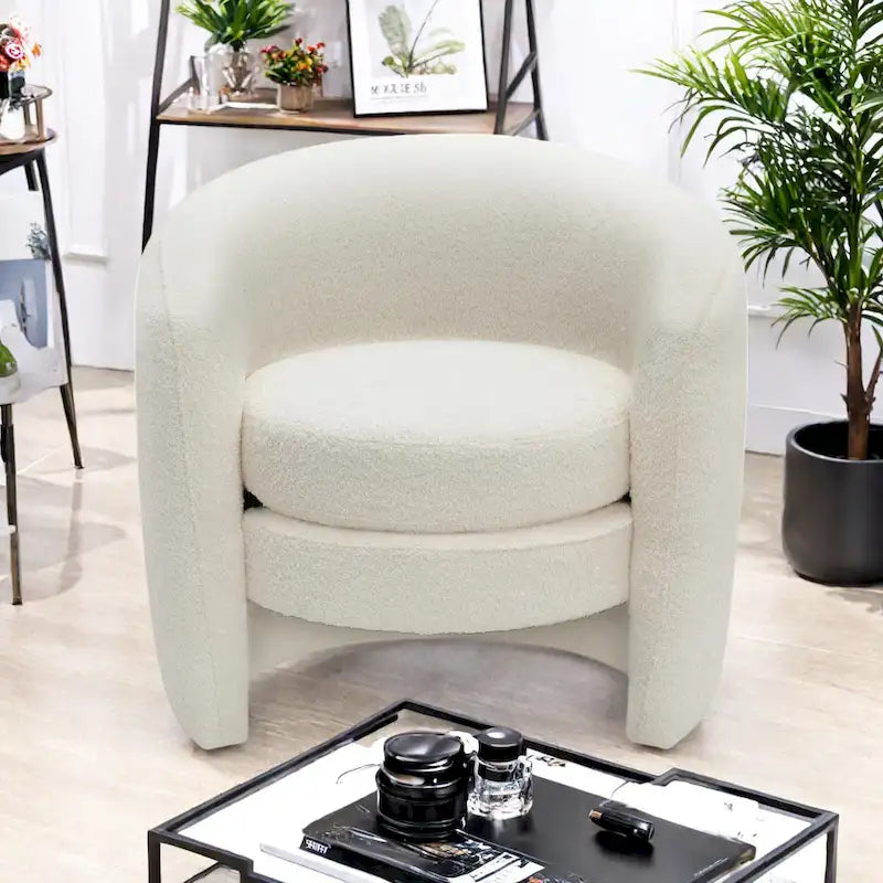Fauteuil d'appoint en bouclette avec dossier incurvé, assise moelleuse et aucun assemblage requis