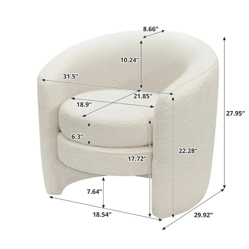 Fauteuil d'appoint en bouclette avec dossier incurvé, assise moelleuse et aucun assemblage requis
