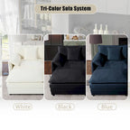 Fauteuil modulaire en chenille avec poches de rangement et coussin décoratif