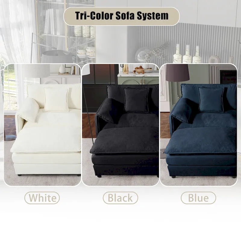 Fauteuil modulaire en chenille avec poches de rangement et coussin décoratif
