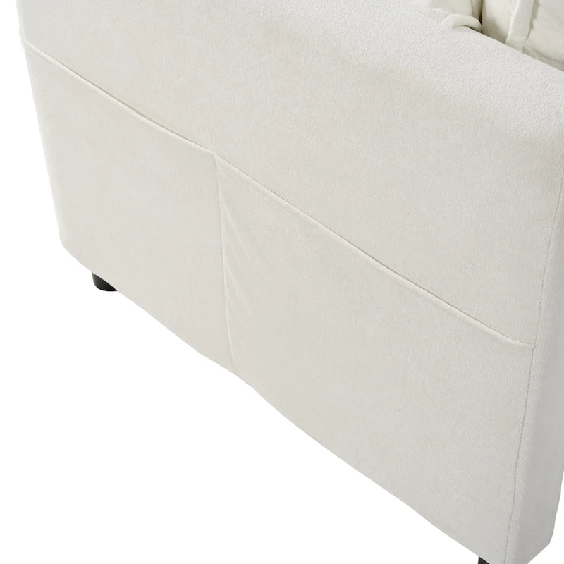 Fauteuil modulaire en chenille avec poches de rangement et coussin décoratif