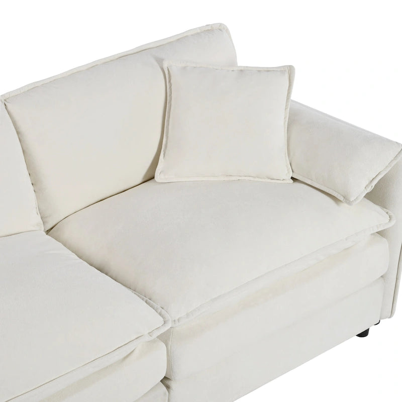 Fauteuil modulaire en chenille avec poches de rangement et coussin décoratif
