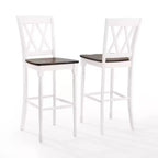 Lot de 2 tabourets de bar Shelby Blanc vieilli - Crosley : Assise en bois moulé, pieds en hévéa, sans accoudoirs