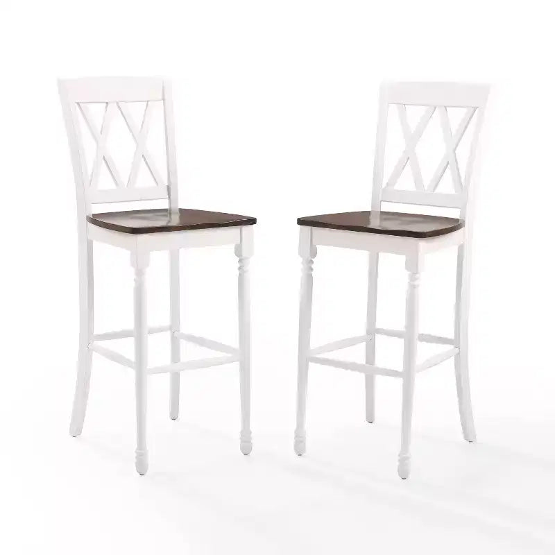 Lot de 2 tabourets de bar Shelby Blanc vieilli - Crosley : Assise en bois moulé, pieds en hévéa, sans accoudoirs