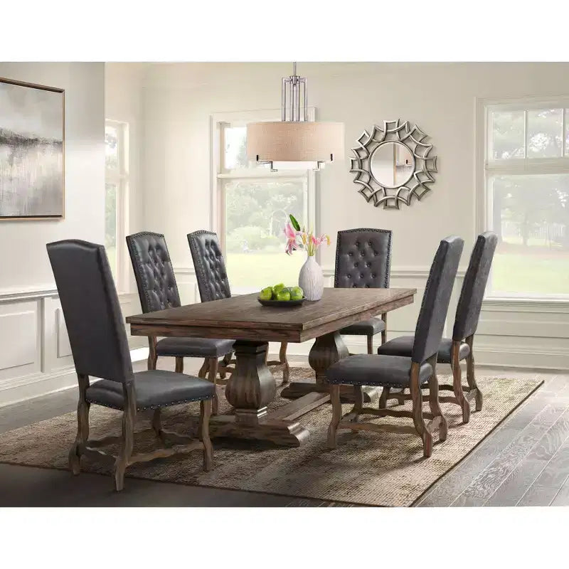 Set of 2 Hayward Tufted Tall Back Side Chair Set Walnut - Picket House Furnishings: Distressed Faux Leather, Nailhead Trim