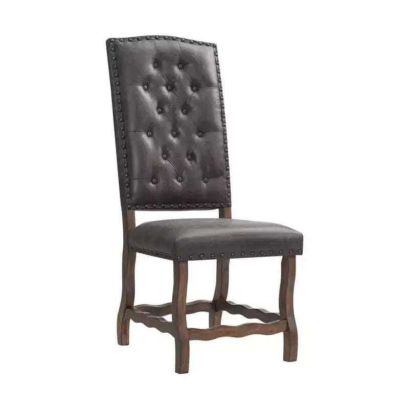 Lot de 2 chaises d'appoint hautes à dossier touffeté Hayward Noyer – Picket House Furnishings : Faux cuir vieilli, Clous décoratifs