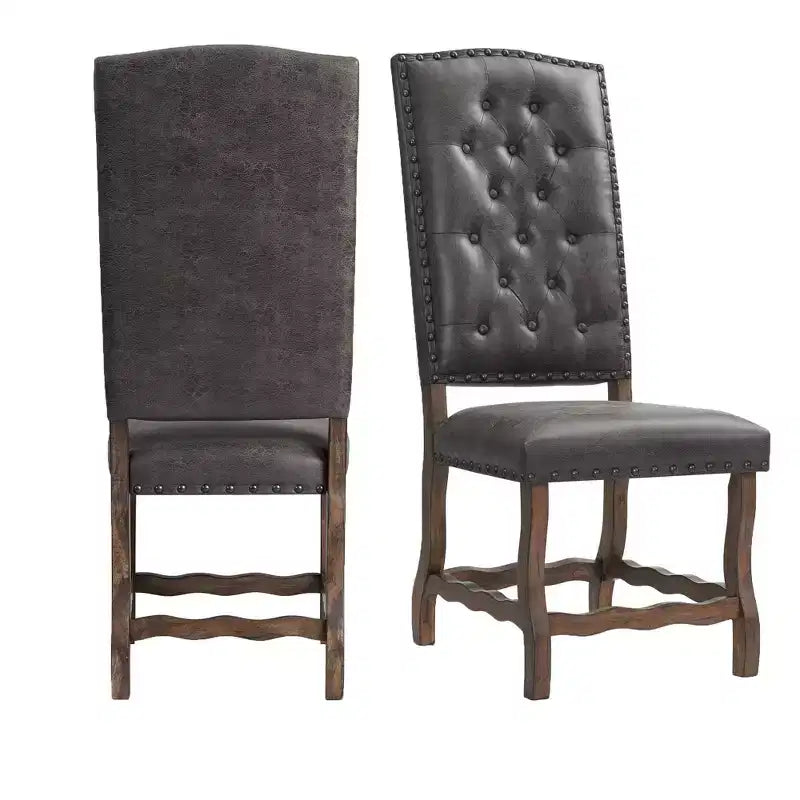 Lot de 2 chaises d'appoint hautes à dossier touffeté Hayward Noyer – Picket House Furnishings : Faux cuir vieilli, Clous décoratifs