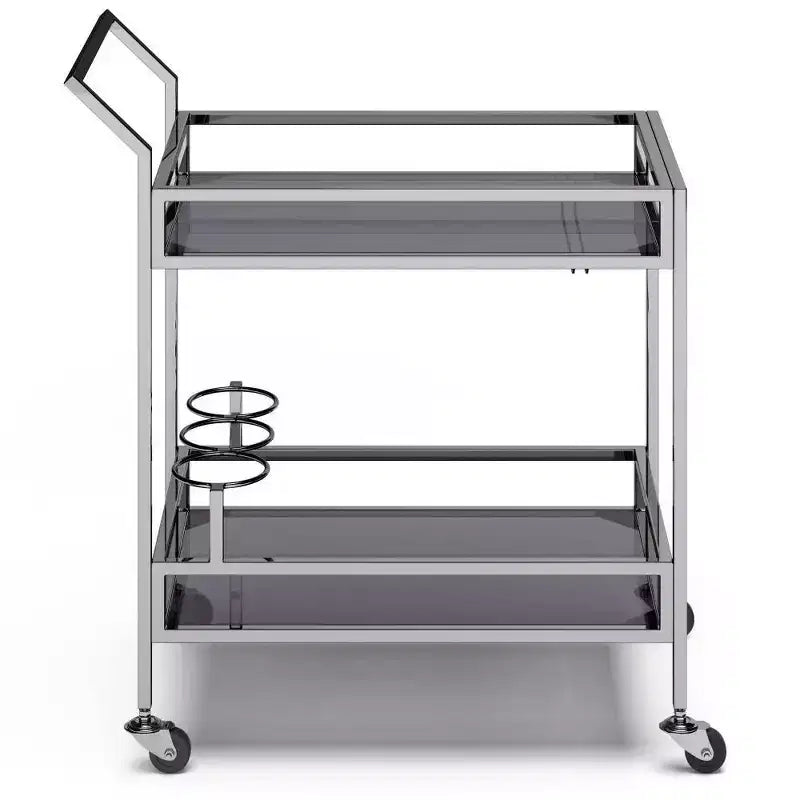 Chariot de bar WyndenHall Snell Chrome : verre et acier modernes, étagère fixe, utilisation en intérieur, capacité de 45 kg