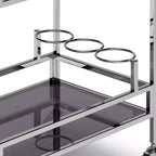 Chariot de bar WyndenHall Snell Chrome : verre et acier modernes, étagère fixe, utilisation en intérieur, capacité de 45 kg