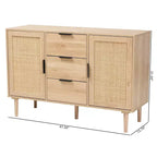 Bahut de salle à manger Harrison Wood and Rattan 3 tiroirs avec rangement – Baxton Studio