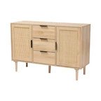Bahut de salle à manger Harrison Wood and Rattan 3 tiroirs avec rangement – Baxton Studio