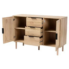 Bahut de salle à manger Harrison Wood and Rattan 3 tiroirs avec rangement – Baxton Studio