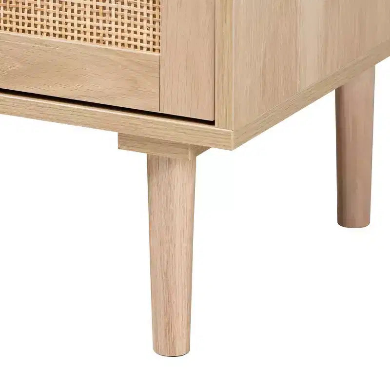 Bahut de salle à manger Harrison Wood and Rattan 3 tiroirs avec rangement – Baxton Studio