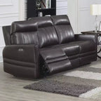 Canapé inclinable électrique Coachella marron - Steve Silver Co. : Cuir véritable, port USB, 3 places