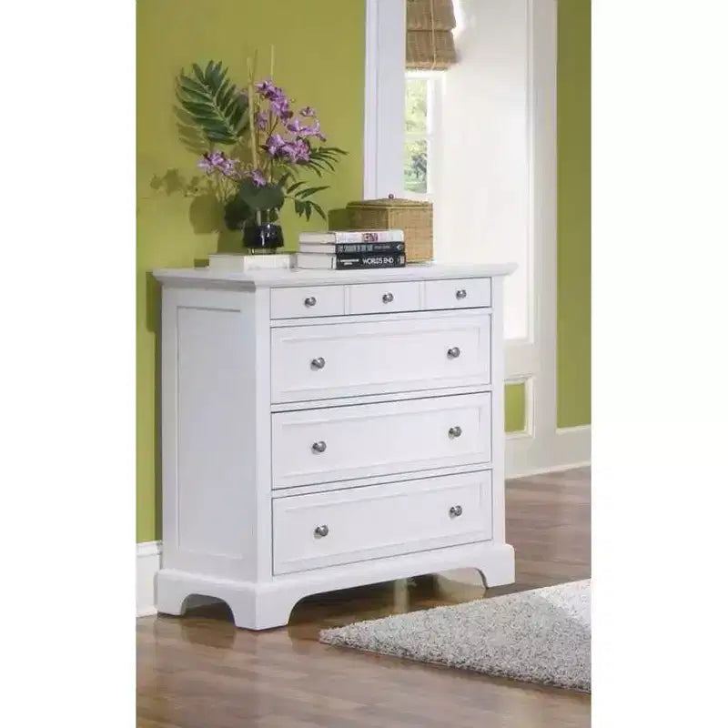 Commode Naples blanc cassé - Homestyles : Rangement de chambre à coucher avec 4 tiroirs, cadre en bois massif