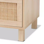 Commode de rangement Baxton Studio Sebille en bois avec rotin naturel, 3 tiroirs, marron clair : style bohème, cadre en panneaux de particules