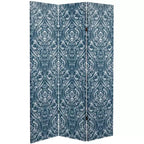 Paravent Damassé Océan Double Face 6" Toile Bleu - Meuble Oriental : Aucun Assemblage Requis, 3 Panneaux