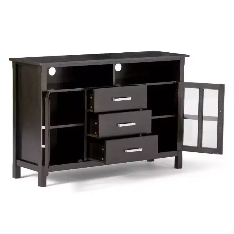 Meuble TV haut WyndenHall Waterloo pour téléviseurs jusqu'à 55", marron hickory : Moderne du milieu du siècle avec rangement, cadre en pin