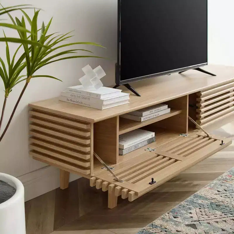 Meuble TV Render pour téléviseurs jusqu'à 80" Marron - Modway : Moderne du milieu du siècle, Étagères réglables, Gestion des câbles