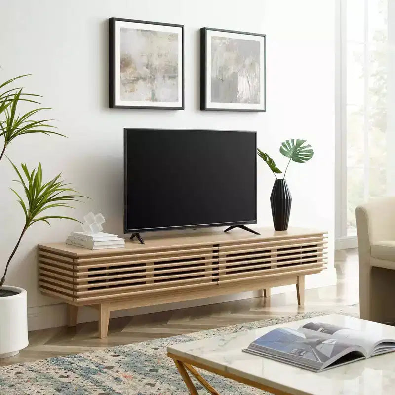 Meuble TV Render pour téléviseurs jusqu'à 80" Marron - Modway : Moderne du milieu du siècle, Étagères réglables, Gestion des câbles