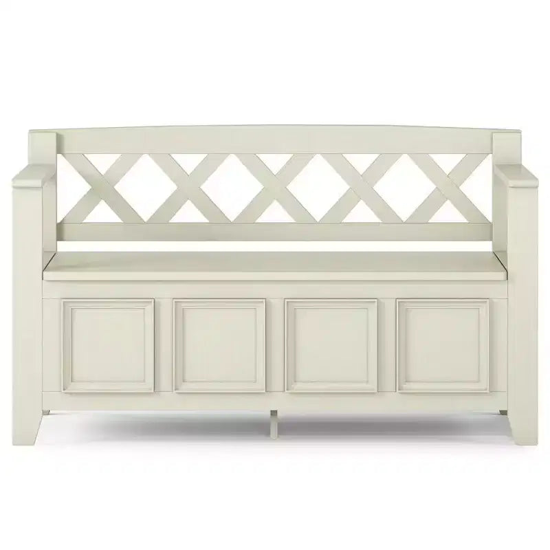 WyndenHall Halifax Banc de rangement de 122 cm pour entrée, transitionnel, blanc antique : Bois massif, double compartiment, capacité de 136 kg