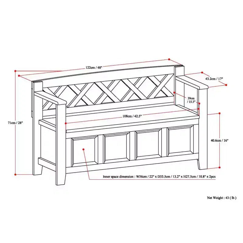 WyndenHall Halifax Banc de rangement de 122 cm pour entrée, transitionnel, blanc antique : Bois massif, double compartiment, capacité de 136 kg