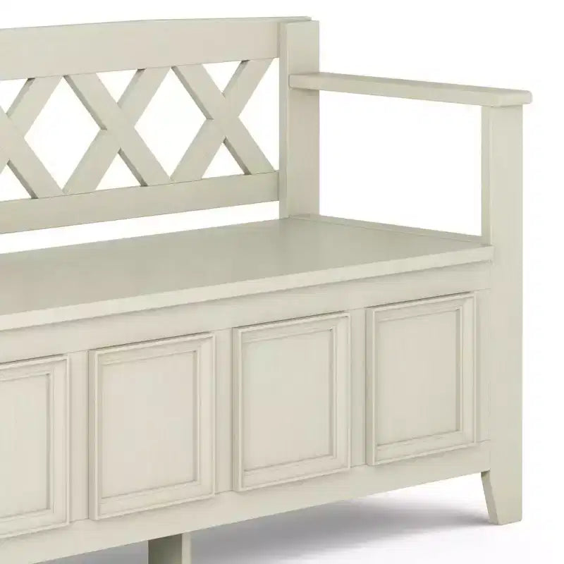 WyndenHall Halifax Banc de rangement de 122 cm pour entrée, transitionnel, blanc antique : Bois massif, double compartiment, capacité de 136 kg