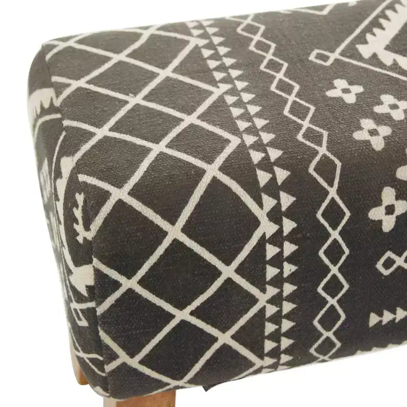 Banc Bohème en Bois Rembourré Tissu Petit Noir - Olivia & May