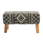 Banc Bohème en Bois Rembourré Tissu Petit Noir - Olivia & May