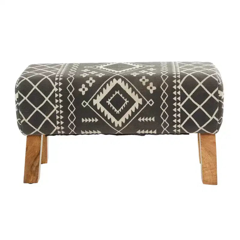Banc Bohème en Bois Rembourré Tissu Petit Noir - Olivia & May