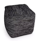 Pouf Omari carré tissé à la main noir/ivoire - Steve Silver Co. : Pouf ottoman rembourré abstrait bohème, 45,7 cm carré, capacité de 113,4 kg