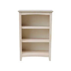 Bibliothèque Shaker 36 x 24 po non finie - International Concepts : Matériau en bois d'hévéa, 3 étagères fixes, dos fermé