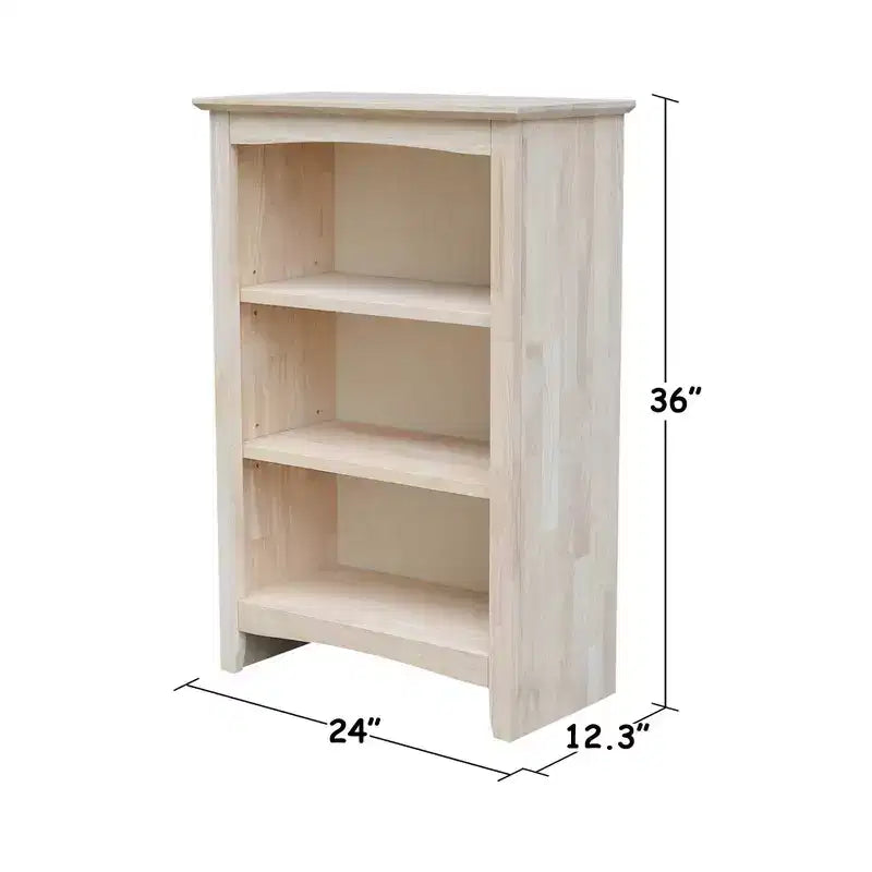 Bibliothèque Shaker 36 x 24 po non finie - International Concepts : Matériau en bois d'hévéa, 3 étagères fixes, dos fermé