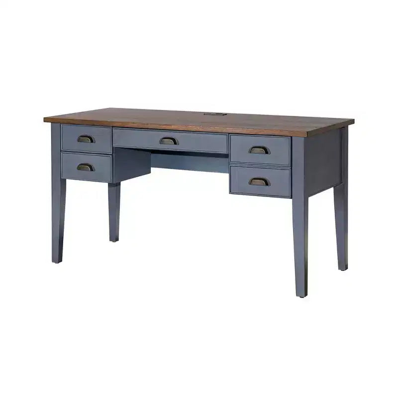 Martin Furniture Farmhouse Half Pedestal Executive Desk Blue: Modern Fairmont Collection, Tapered Legs, Metal Hardware
