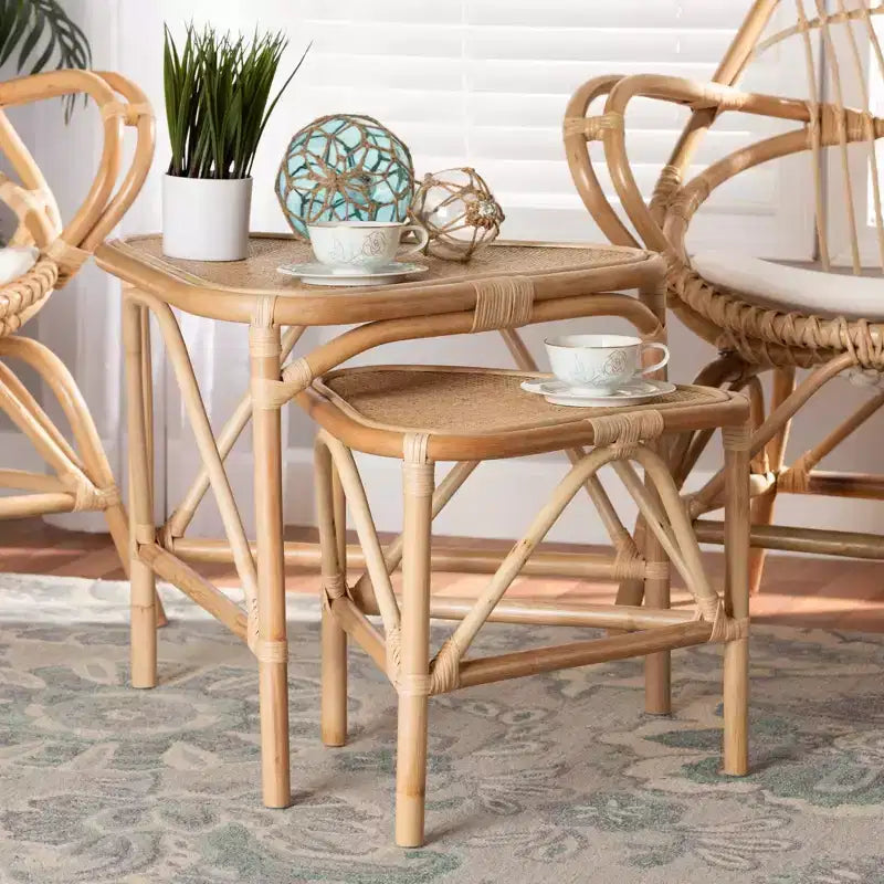 Lot de 2 tables d'appoint Jayden naturel/marron - bali & pari : tables gigognes triangulaires fabriquées en Indonésie