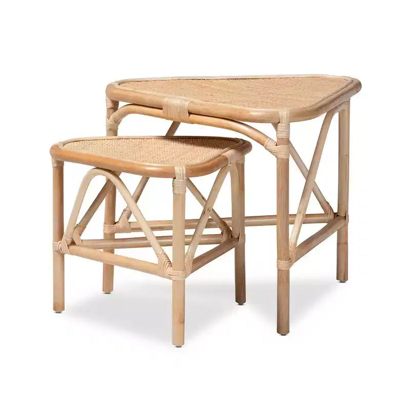Lot de 2 tables d'appoint Jayden naturel/marron - bali & pari : tables gigognes triangulaires fabriquées en Indonésie