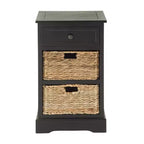 Commode en bois de ferme avec paniers en osier noirs - Olivia & May : aucun assemblage requis, utilisation en intérieur, composite MDF