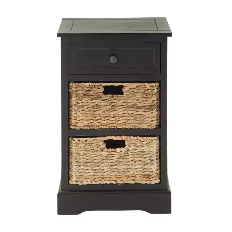 Commode en bois de ferme avec paniers en osier noirs - Olivia & May : aucun assemblage requis, utilisation en intérieur, composite MDF