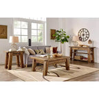 Table basse industrielle Durango en bois brun foncé Alaterre Furniture : Acacia rustique et acier, étagère fixe