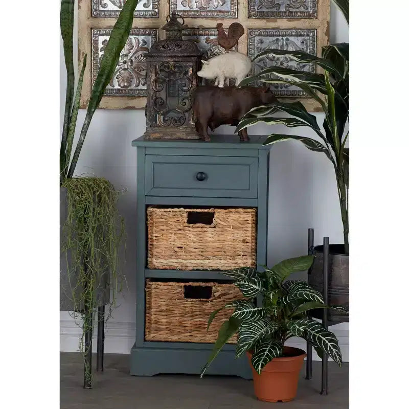 Table d'appoint Olivia & May Wood avec rangement et tiroirs en osier blancs : style Mid-Century Modern, aucun assemblage requis, avec système anti-basculement