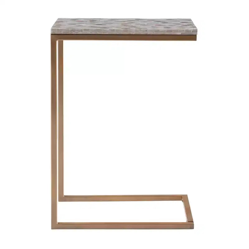 Table d'appoint Priscille 45,7 cm x 35,6 cm en métal doré - Linon: Coquille de Capiz, cadre géométrique, style «Coastal Glam»