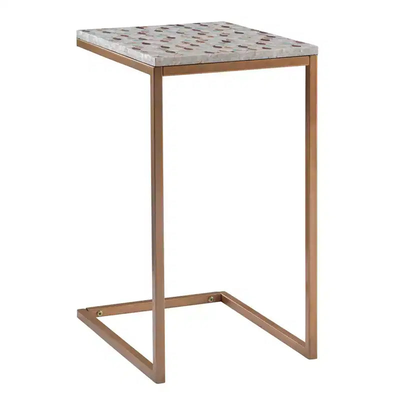 Table d'appoint Priscille 45,7 cm x 35,6 cm en métal doré - Linon: Coquille de Capiz, cadre géométrique, style «Coastal Glam»
