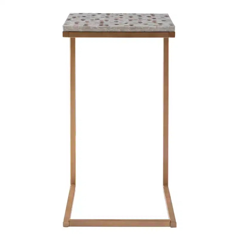 Table d'appoint Priscille 45,7 cm x 35,6 cm en métal doré - Linon: Coquille de Capiz, cadre géométrique, style «Coastal Glam»