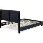 Lit rembourré en cuir Hudson noir - ClickDecor