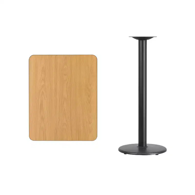 Plateau de table rectangulaire stratifié Flash Furniture 24'' x 30'' avec pied de table rond de 18'' de hauteur bar