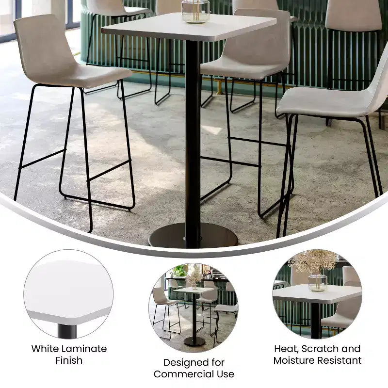 Plateau de table rectangulaire stratifié Flash Furniture 24'' x 30'' avec pied de table rond de 18'' de hauteur bar