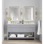 Possini Euro Design Metzeo Miroir mural de courtoisie rectangulaire moderne en verre biseauté, cadre en métal nickel brossé, 84 cm de large, pour salle de bain, chambre à coucher, entrée