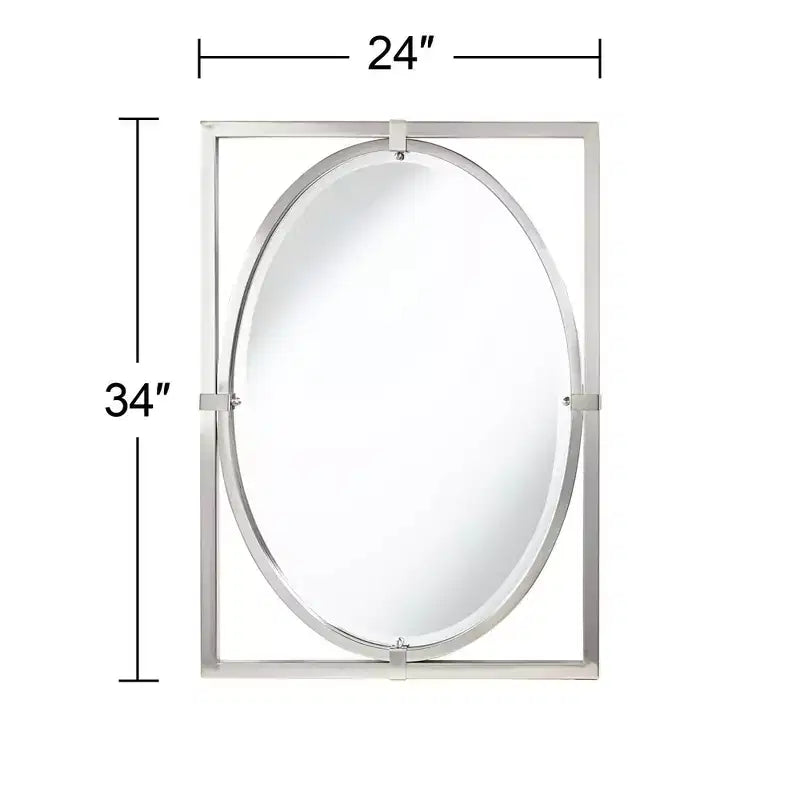 Miroir mural de courtoisie rectangulaire Uttermost Akita, biseauté moderne, cadre en métal nickel brossé, 61 cm de large pour salle de bain, chambre, salon, entrée, bureau
